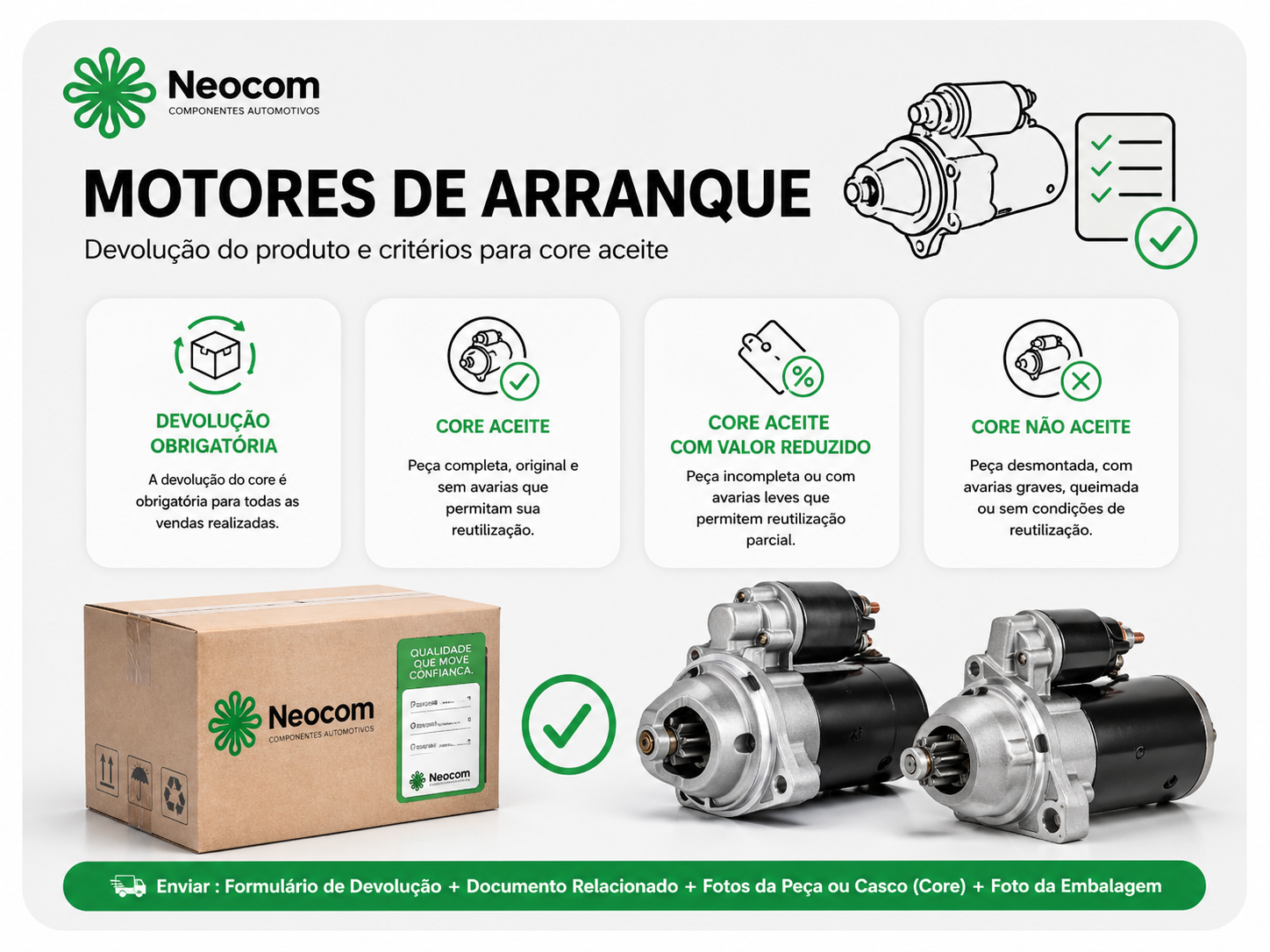 Critérios de devolução de core - Motores de arranque