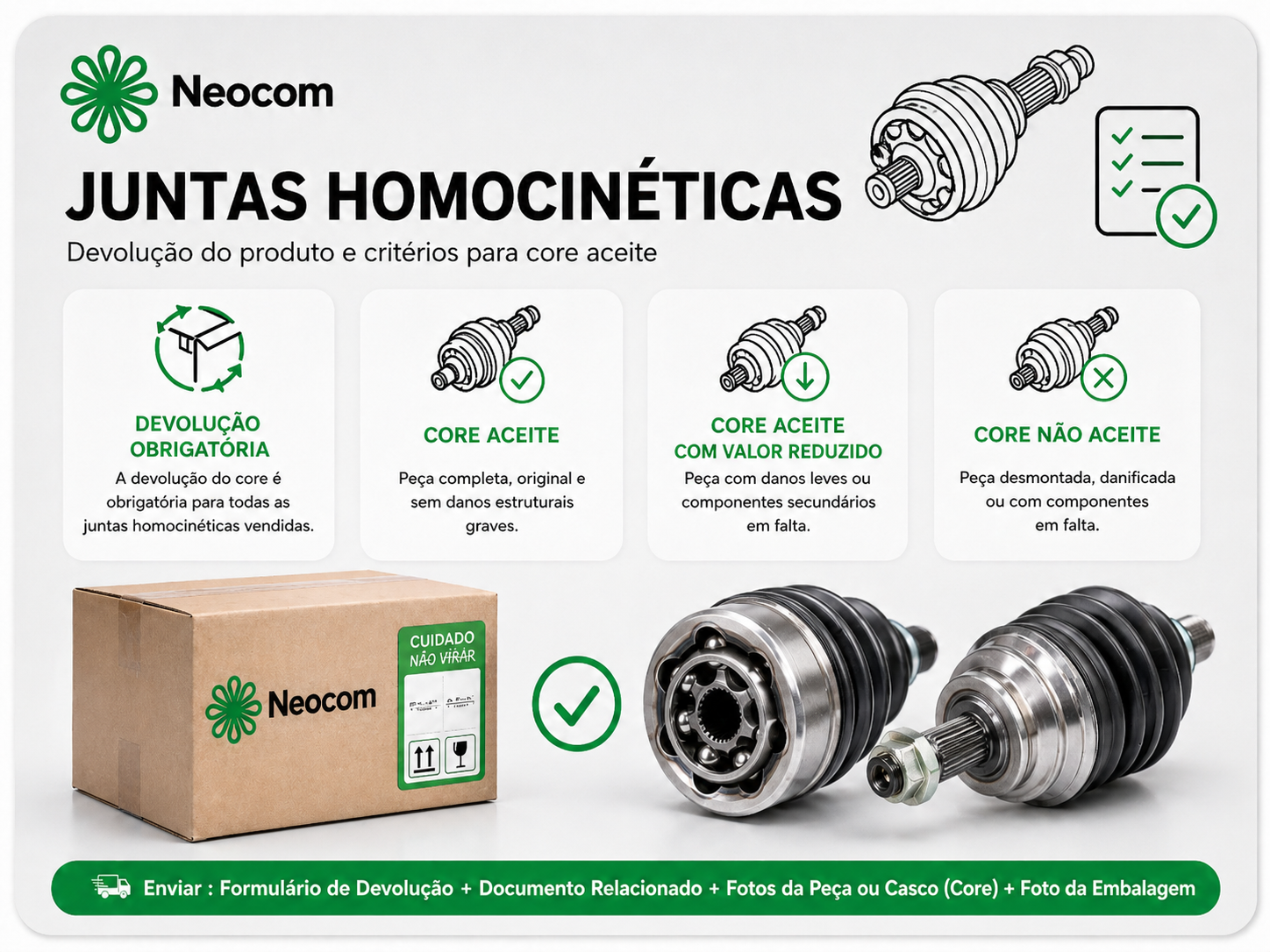 Critérios de devolução de core - Juntas homocinéticas e veios de transmissão