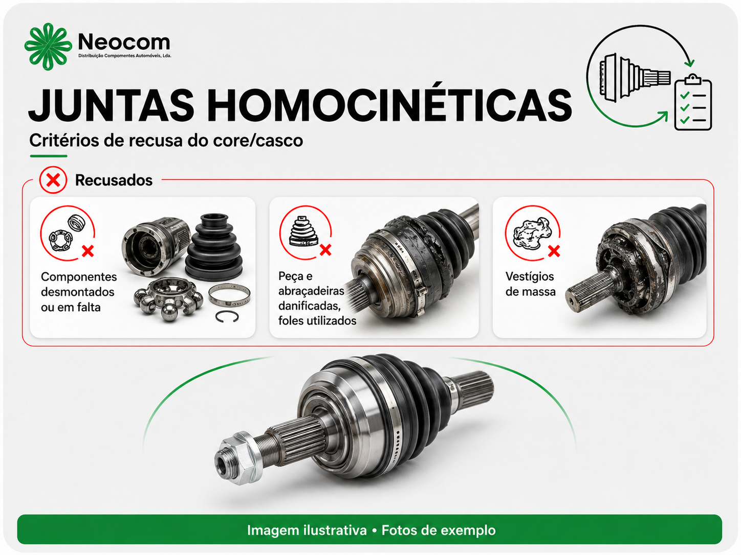 Juntas homocinéticas - critérios de recusa do core/casco