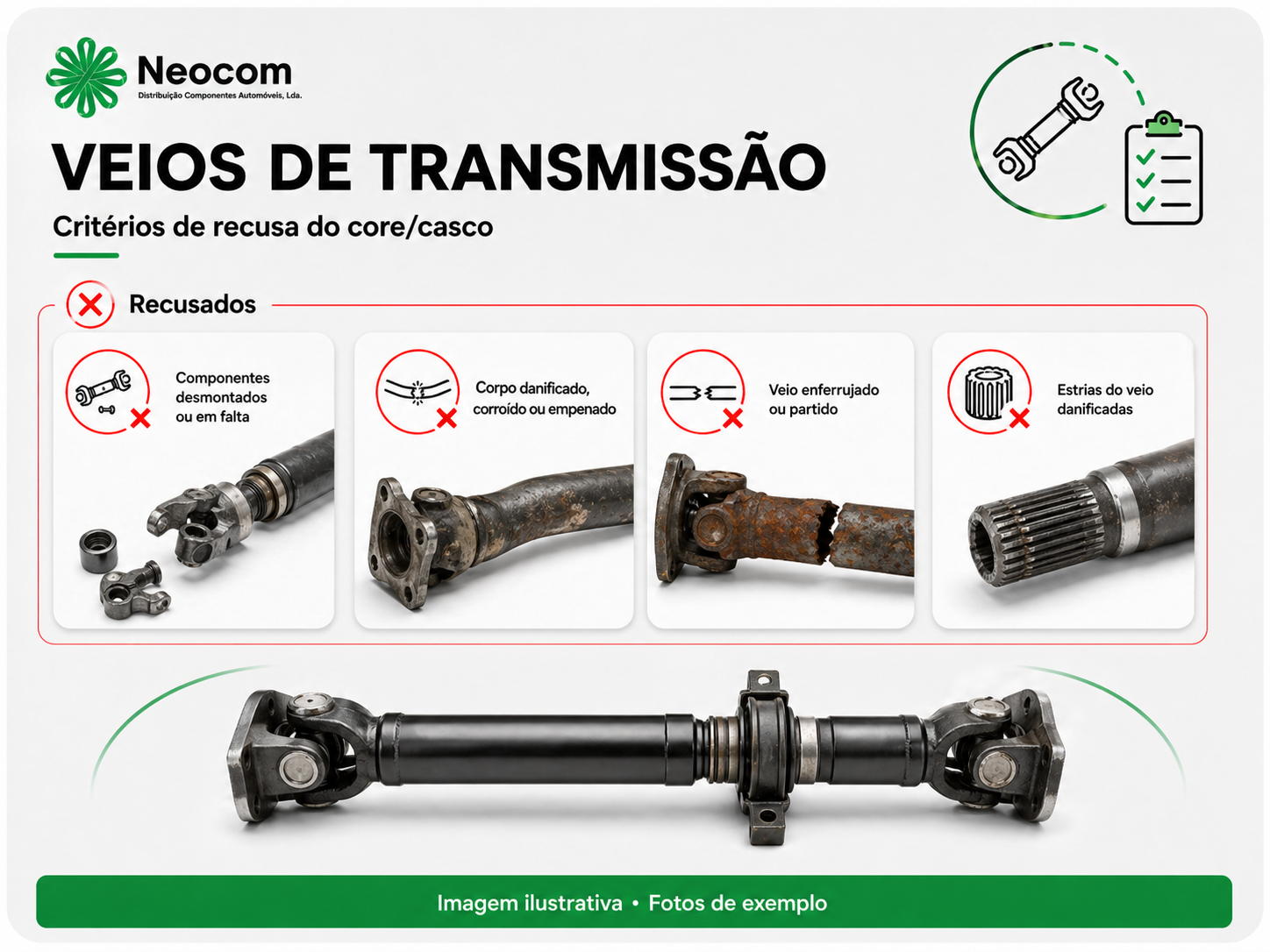 Veios de transmissão - critérios de recusa do core/casco