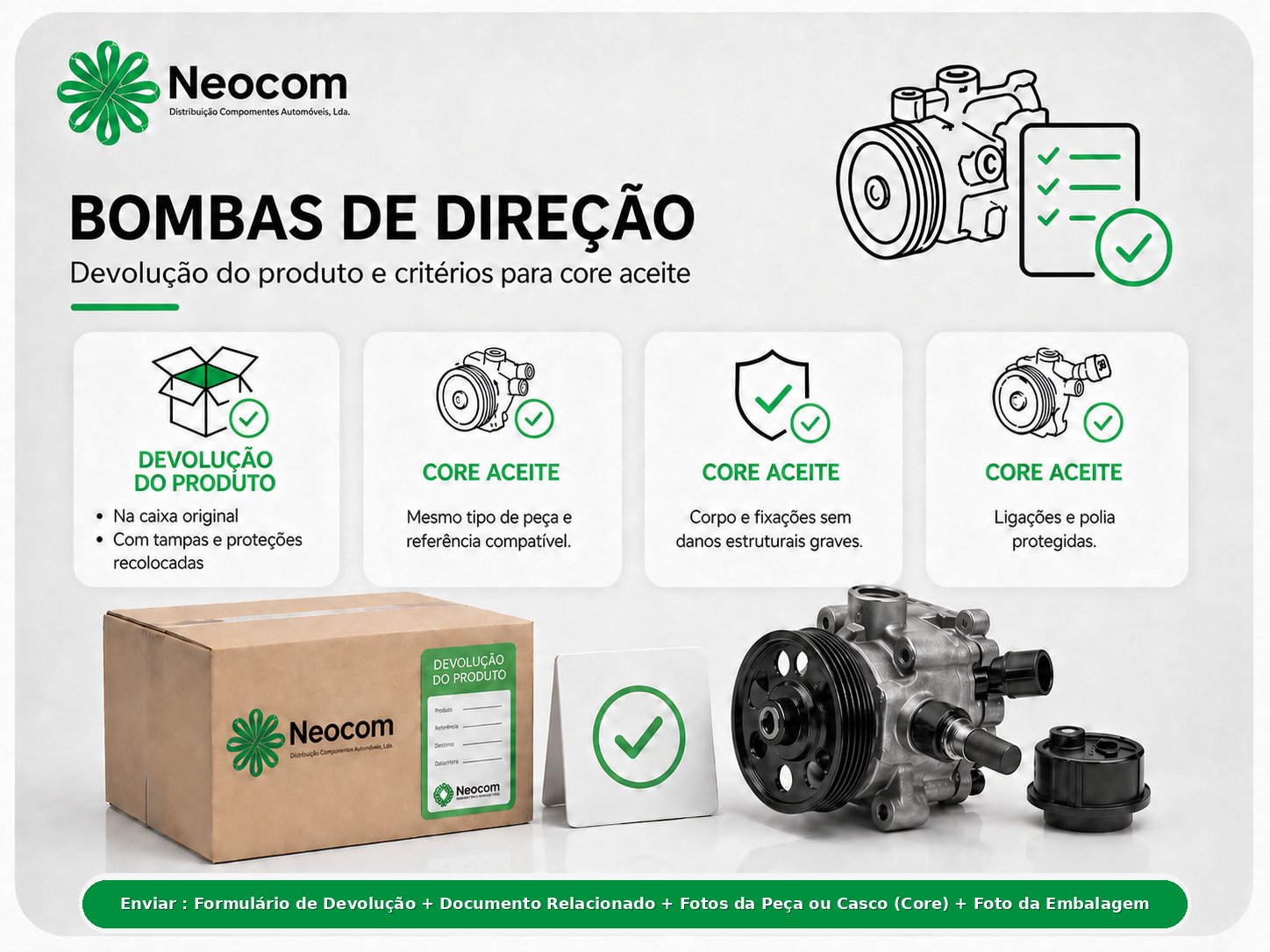 Critérios de devolução de core - Bombas de direção