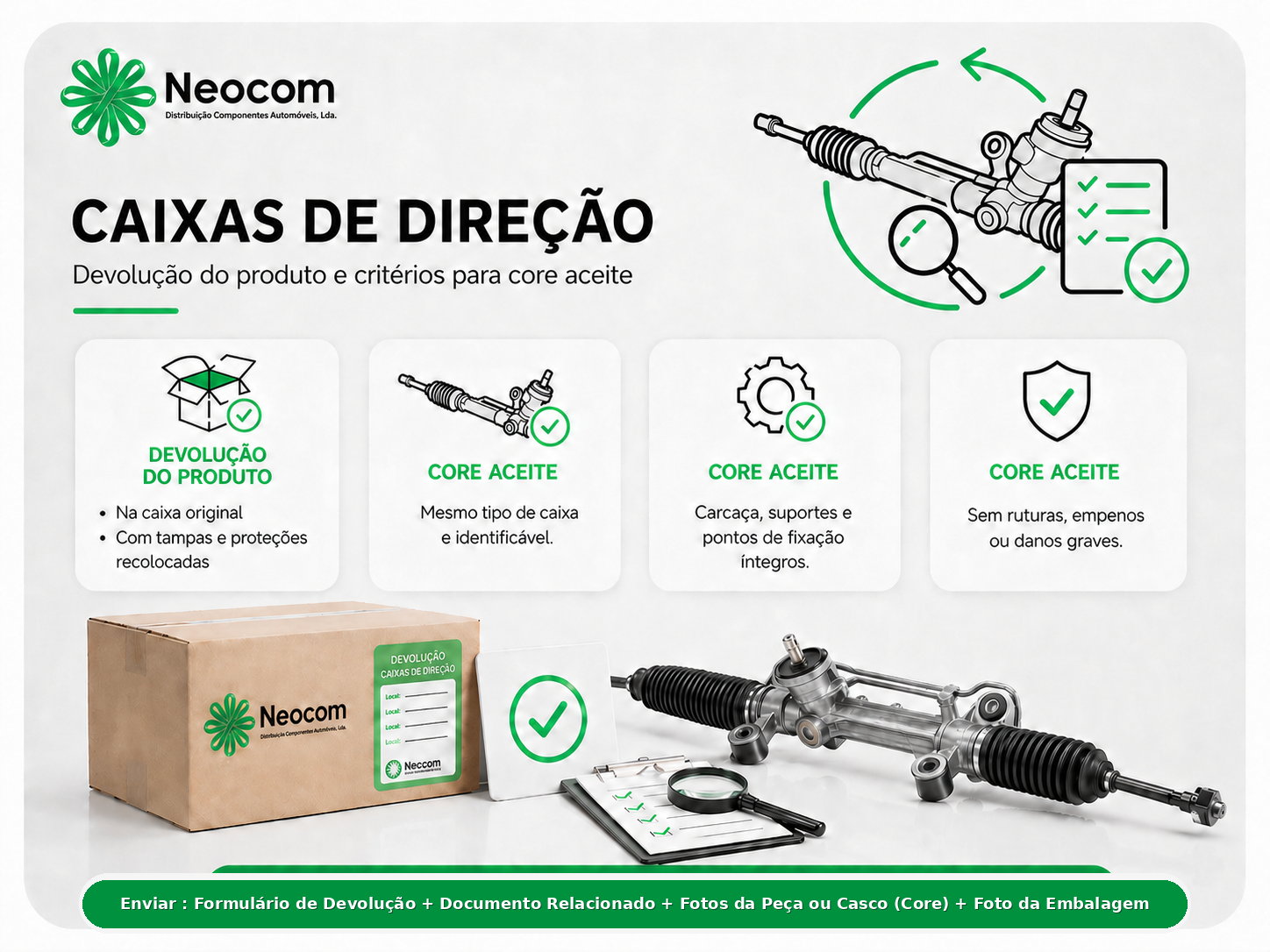 Critérios de devolução de core - Caixas de direção